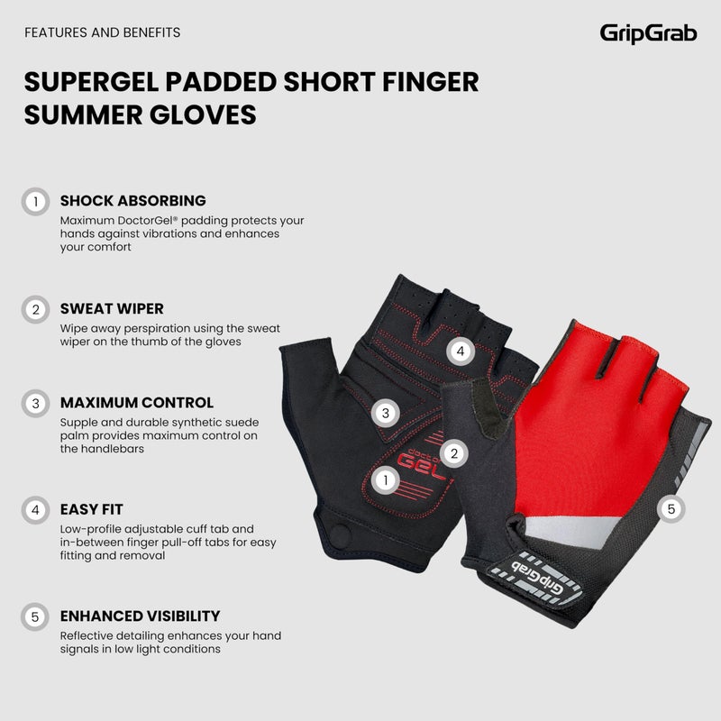 GripGrab SuperGel 6mm DoctorGel Padded Short Finger Summer Cycling Gloves Comfortable Cushioned Fingerless Bike Glove - Image 2